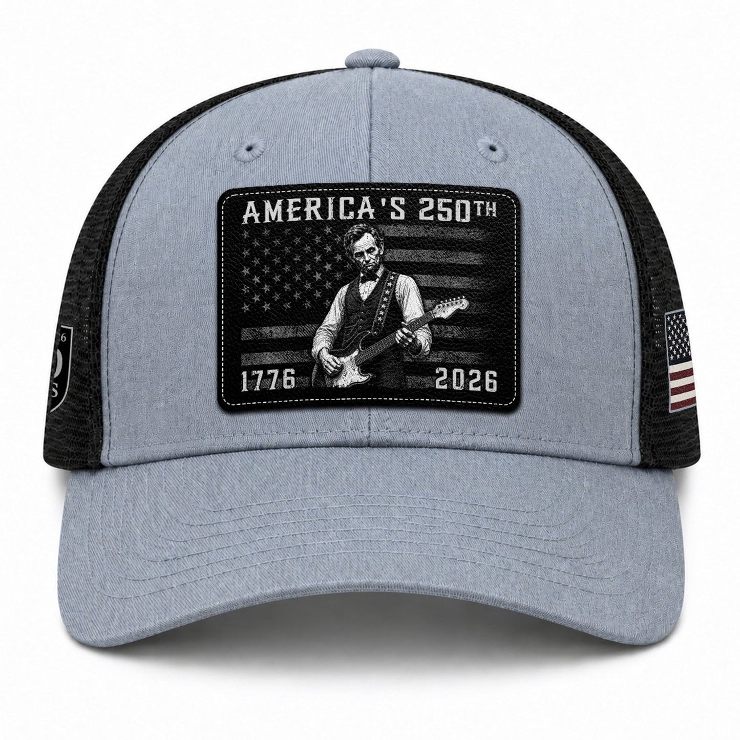 Grey Lincoln Guitar Anniversary Hat 1776-2026 Patriotic Trucker Cap - Iconic Design