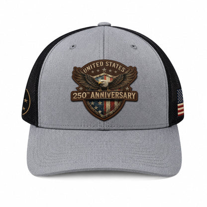 Leather Patch Hat US 250th Anniversary Trucker Cap Patriotic American Eagle Mesh Hat