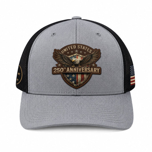 Leather Patch Hat US 250th Anniversary Trucker Cap Patriotic American Eagle Mesh Hat