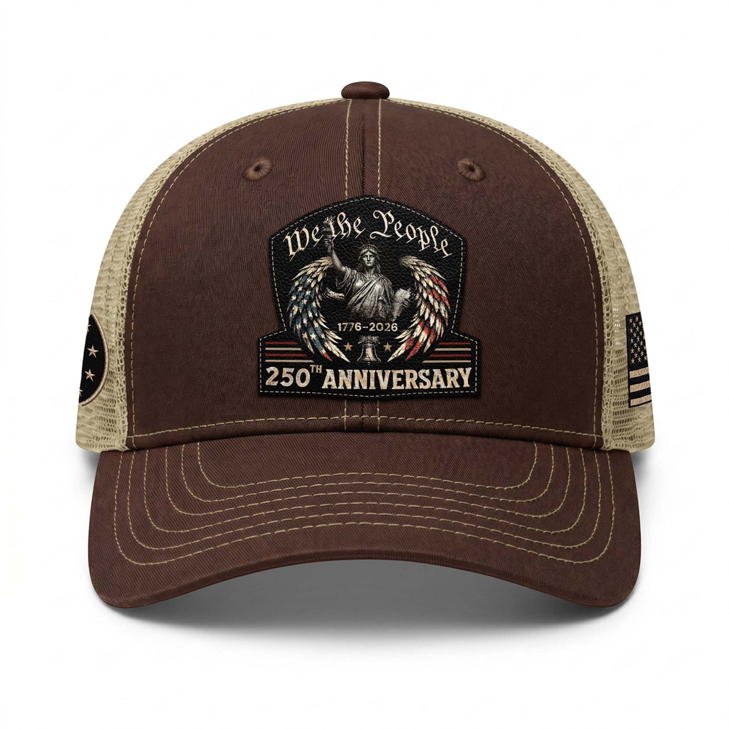 We The People Leather Patch Hat 250th Anniversary Trucker Cap Patriotic US Mesh Hat