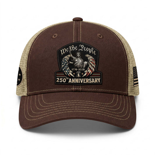 We The People Leather Patch Hat 250th Anniversary Trucker Cap Patriotic US Mesh Hat