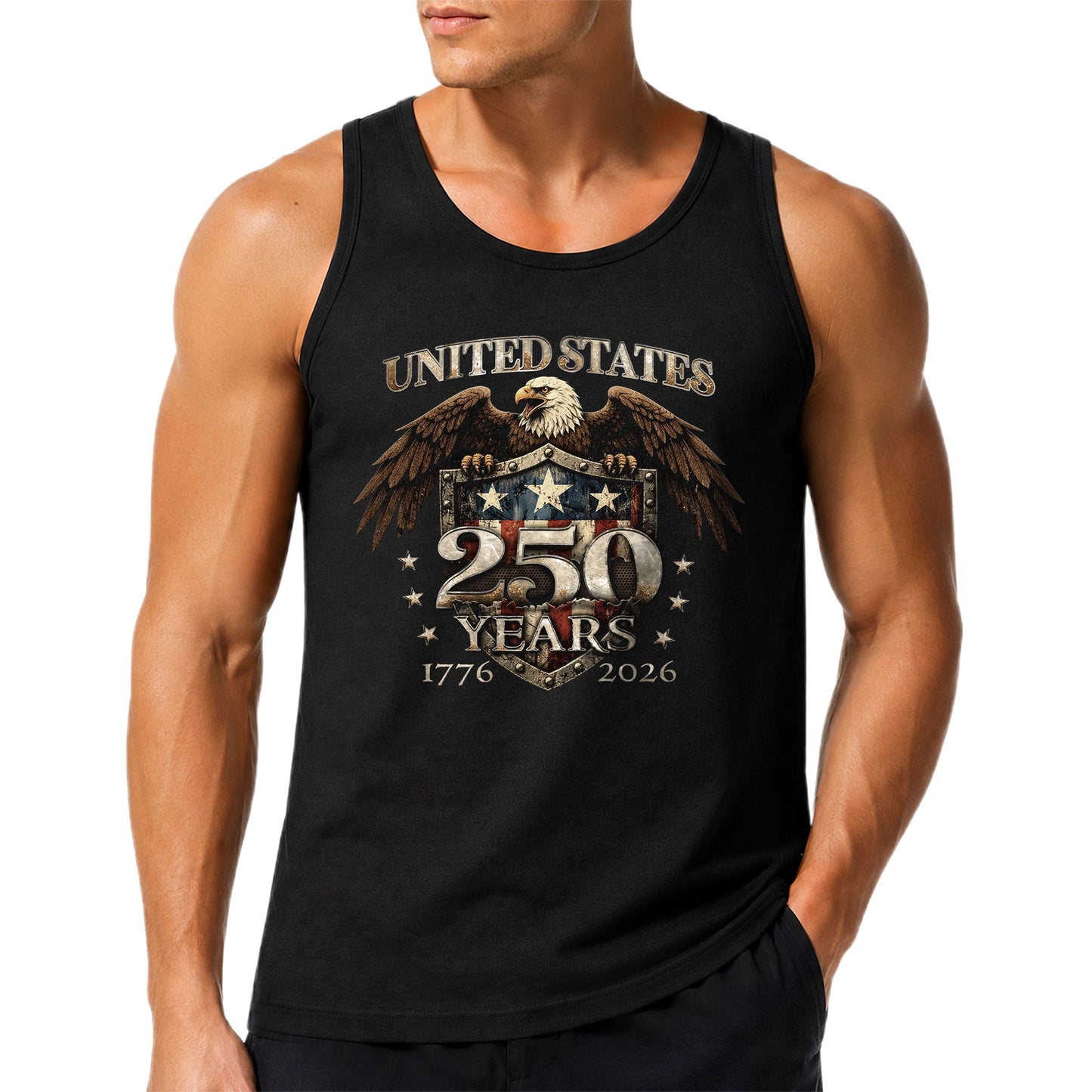 United States 1776-2026 Men Tank Top Patriotic 250 Years Bald Eagle American Flag Shield Shirt