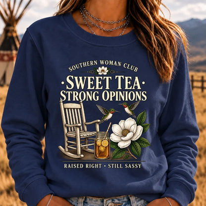 Southern Woman Club – Sweet Tea & Strong Opinions Vintage Sweatshirt