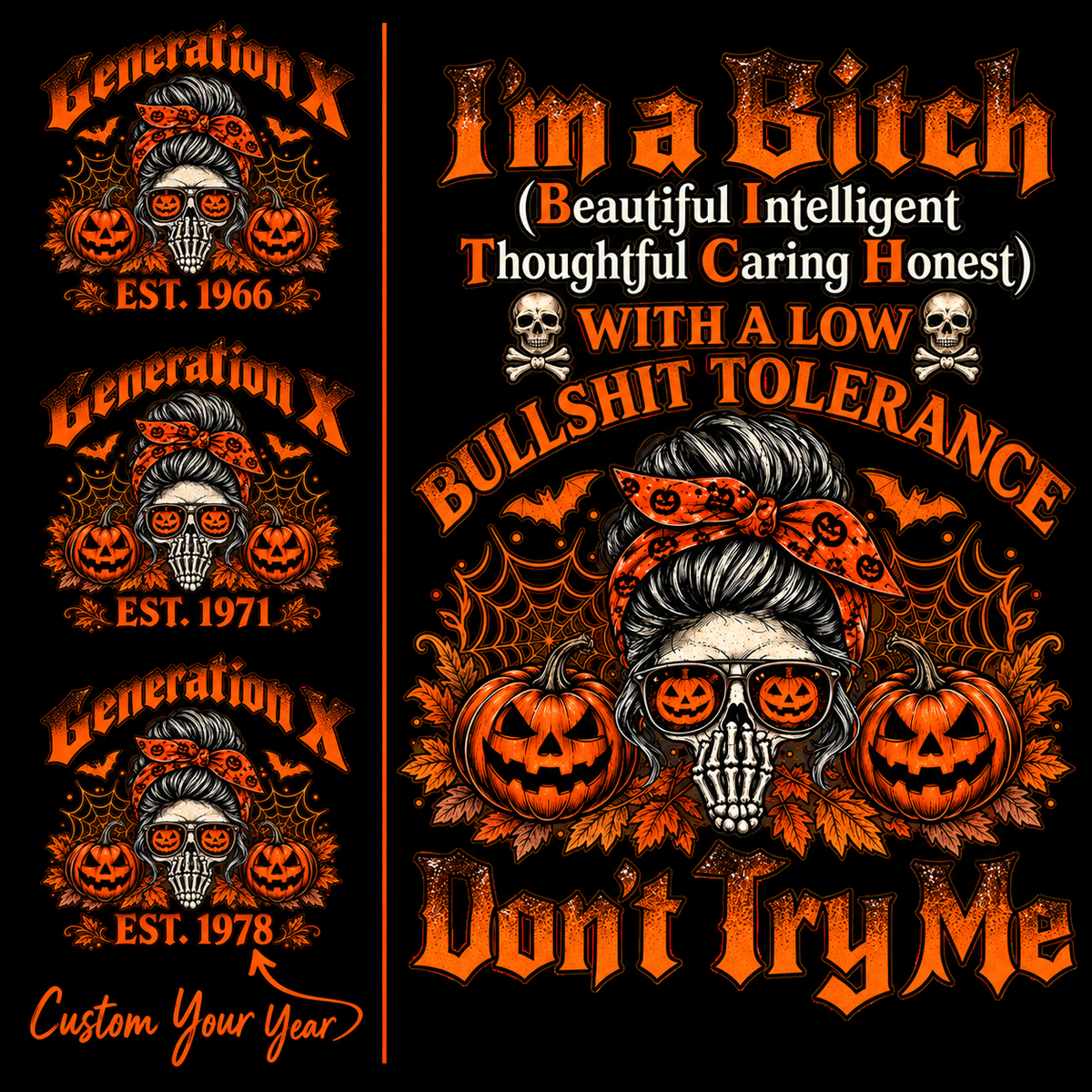 Custom Est.Year I'm A Bitch Beautiful Intelligent Thoughtful Caring Honest With A Low Bullshit Tolerance Don't Try Me Sweatshirt