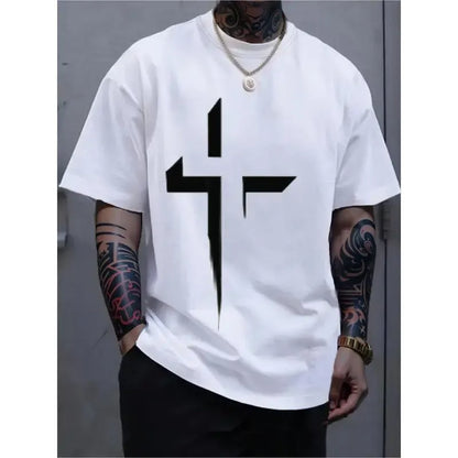 Men-s-Round-Neck-Short-Sleeve-Minimalist-Cross-Print-T-Shirt