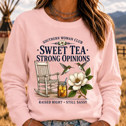 Southern Woman Club – Sweet Tea & Strong Opinions Vintage Sweatshirt