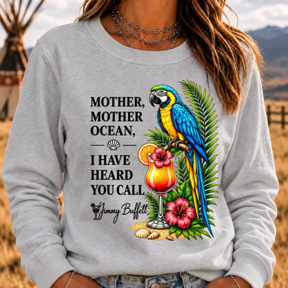 Mother Ocean Sweatshirt – “I Have Heard You Call” Vintage Coastal Crewneck