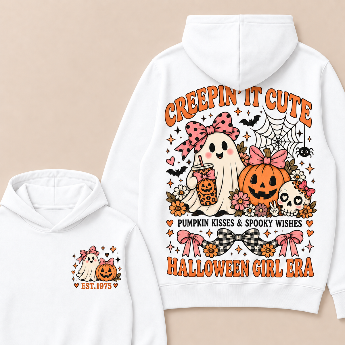 Creepin' It Cute Pumpkin Kisses & Spooky Wishes Halloween Girl Era Custom Your Year Hoodie
