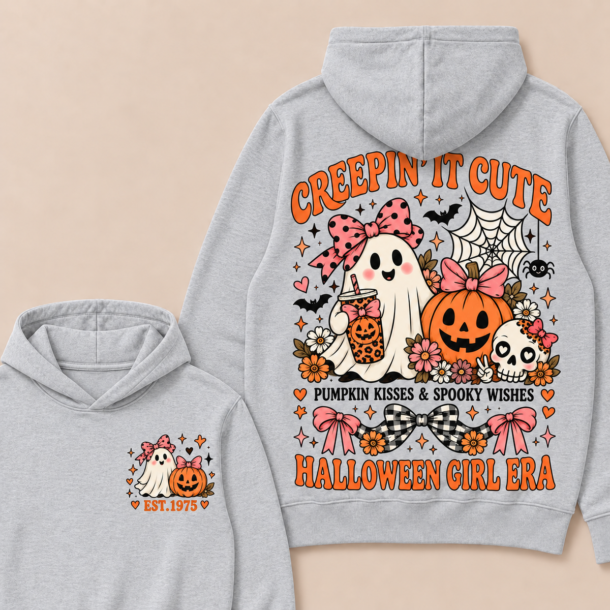 Creepin' It Cute Pumpkin Kisses & Spooky Wishes Halloween Girl Era Custom Your Year Hoodie