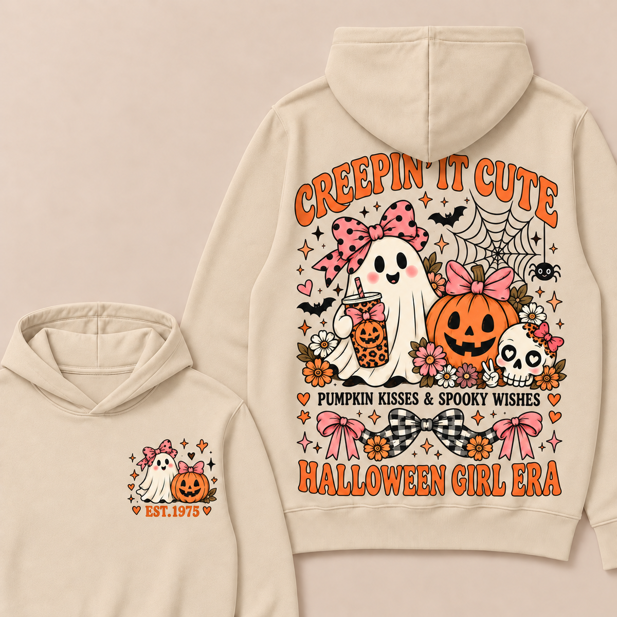 Creepin' It Cute Pumpkin Kisses & Spooky Wishes Halloween Girl Era Custom Your Year Hoodie