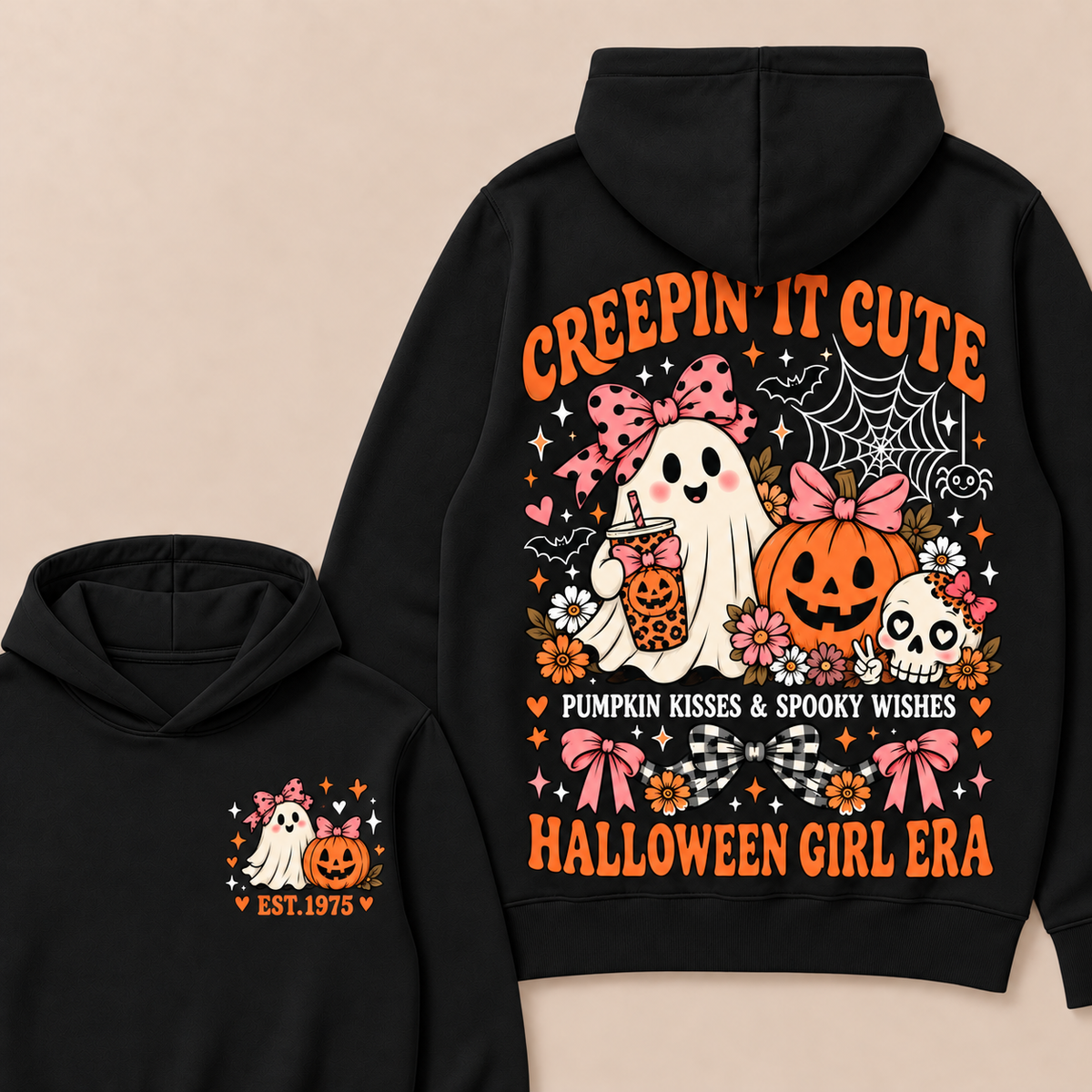 Creepin' It Cute Pumpkin Kisses & Spooky Wishes Halloween Girl Era Custom Your Year Hoodie