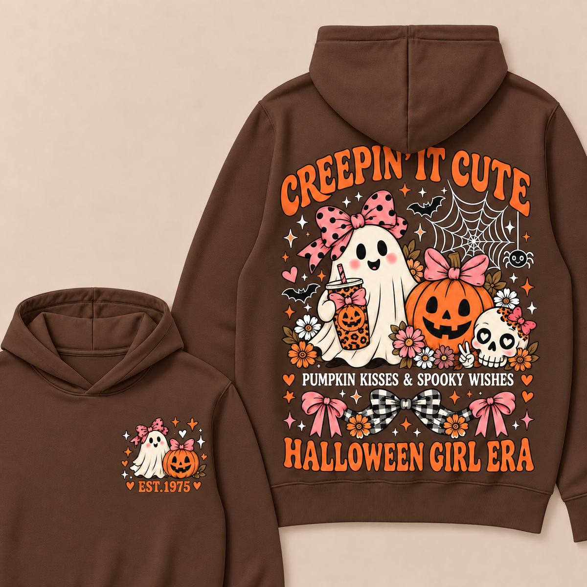 Creepin' It Cute Pumpkin Kisses & Spooky Wishes Halloween Girl Era Custom Your Year Hoodie