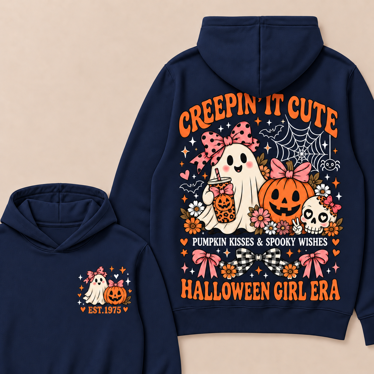 Creepin' It Cute Pumpkin Kisses & Spooky Wishes Halloween Girl Era Custom Your Year Hoodie