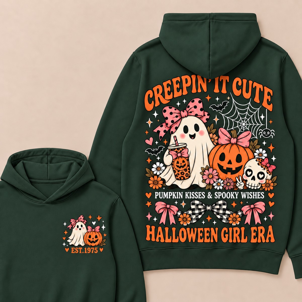 Creepin' It Cute Pumpkin Kisses & Spooky Wishes Halloween Girl Era Custom Your Year Hoodie