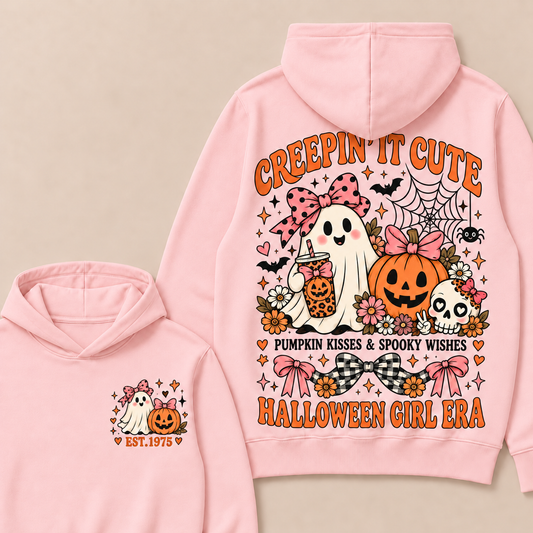 Creepin' It Cute Pumpkin Kisses & Spooky Wishes Halloween Girl Era Custom Your Year Hoodie