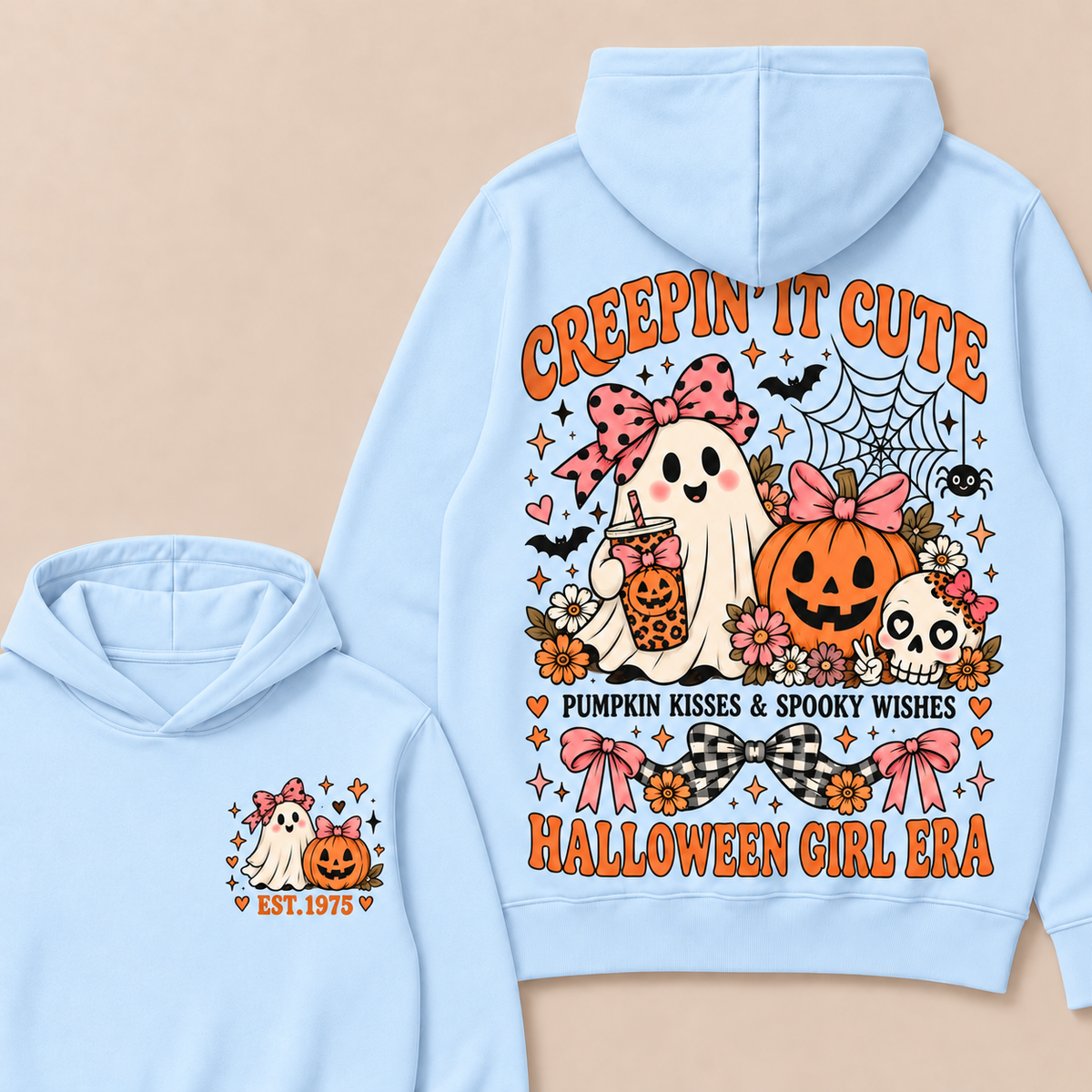 Creepin' It Cute Pumpkin Kisses & Spooky Wishes Halloween Girl Era Custom Your Year Hoodie