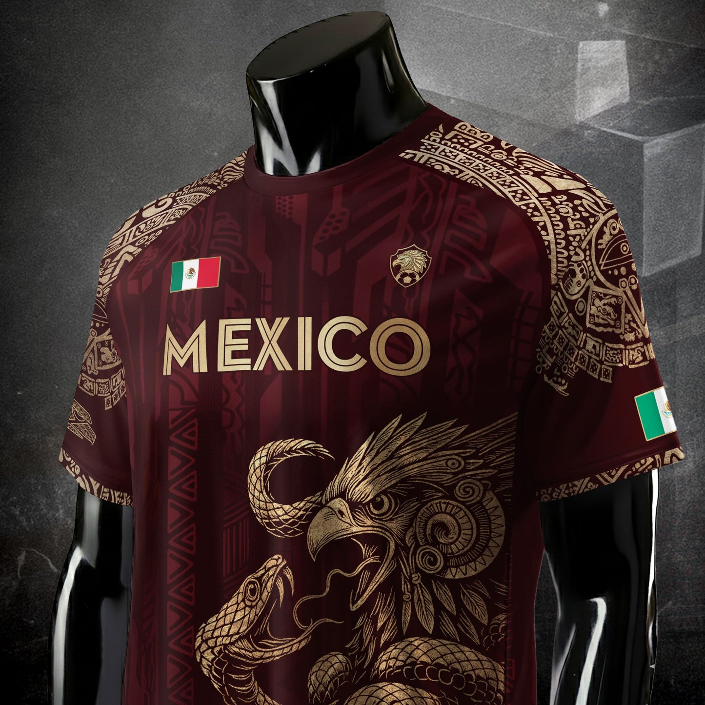 Mexico Red Gold Eagle And Serpent Heritage Soccer Jersey