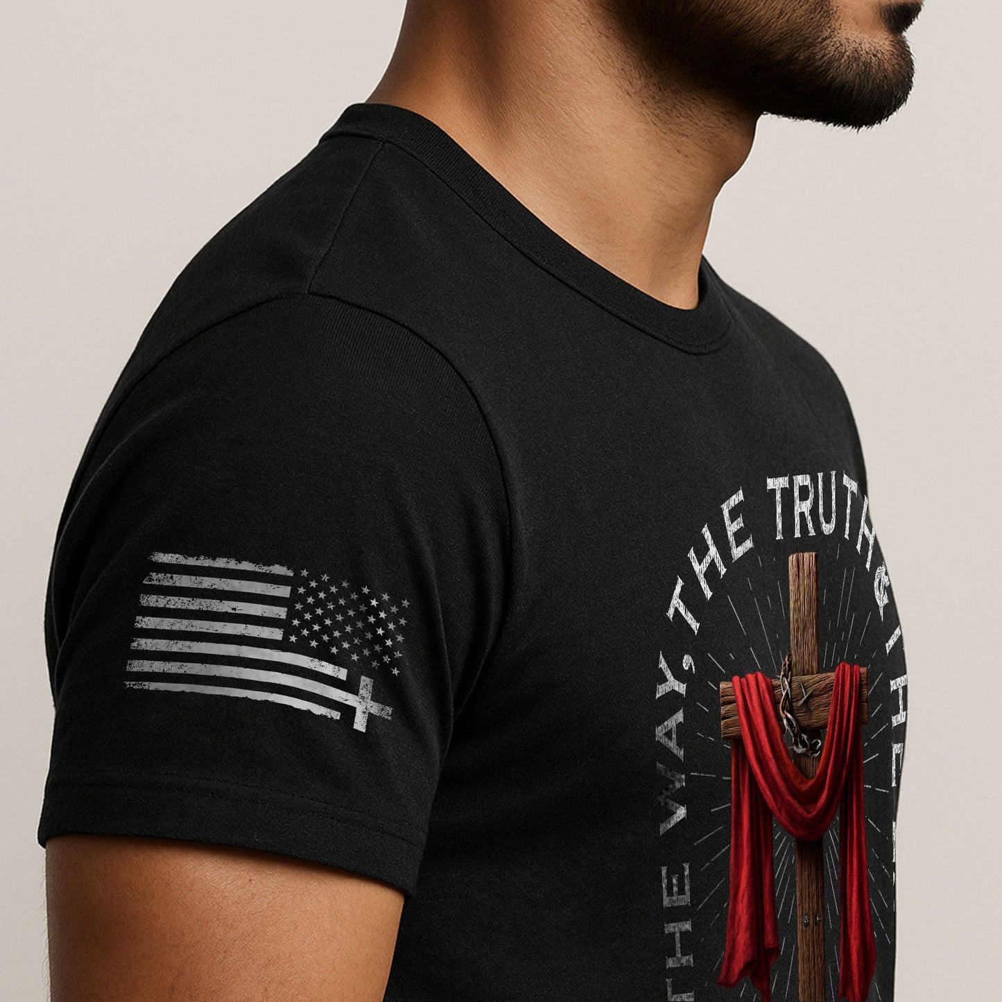 The Way The Truth The Life John 14:6 Jesus Cross Red Cloth T-Shirt