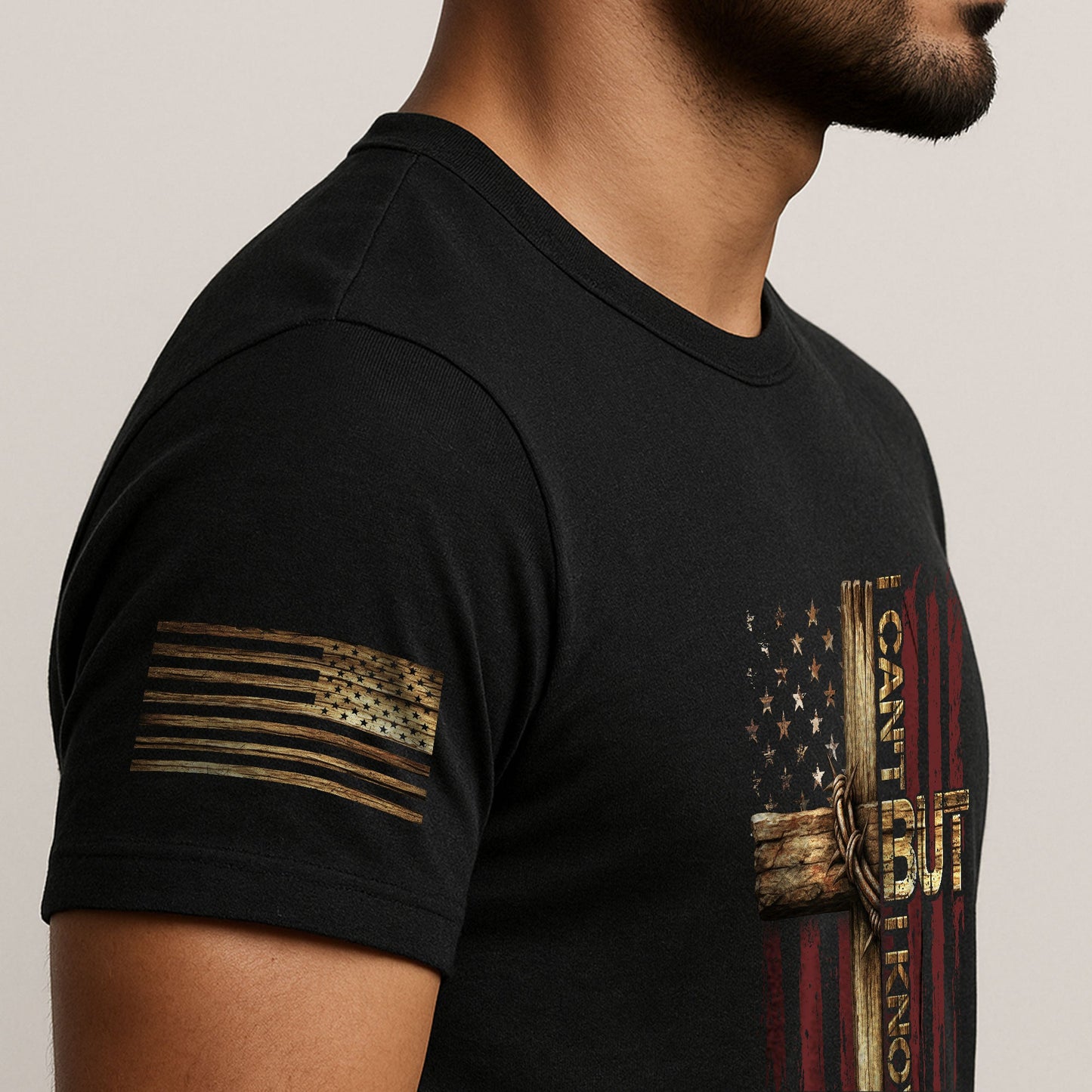 I Can’t But I Know a Guy Cross & American Flag Christian T-Shirt