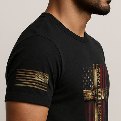I Can’t But I Know a Guy Cross & American Flag Christian T-Shirt