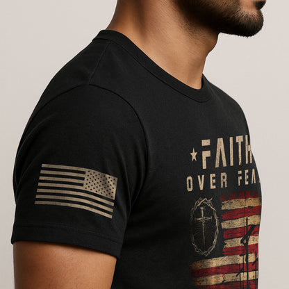 Faith Over Fear Psalms 118:6 Three Crosses American Flag Christian T-Shirt