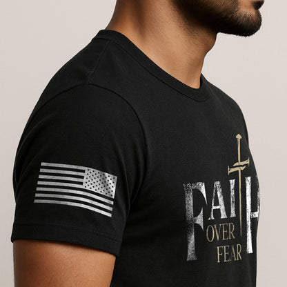 Faith Over Fear Christian Nail Cross Patriotic Religious Shirt