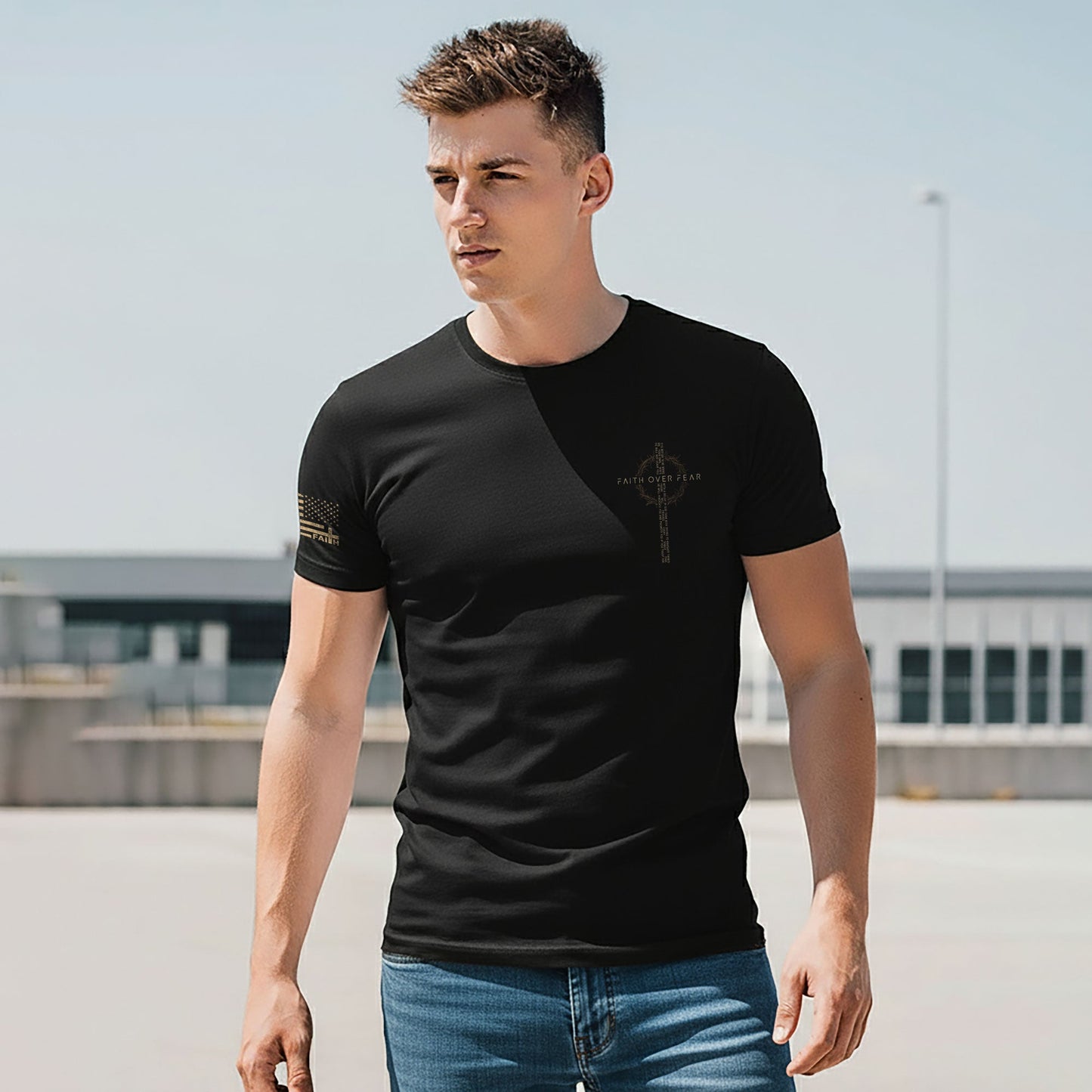 Modern Christian Faith Over Fear Message T-Shirt