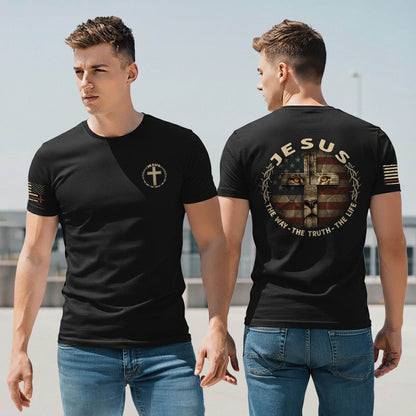 Jesus & American Flag Lion Cross T-Shirt – The Way The Truth The Life