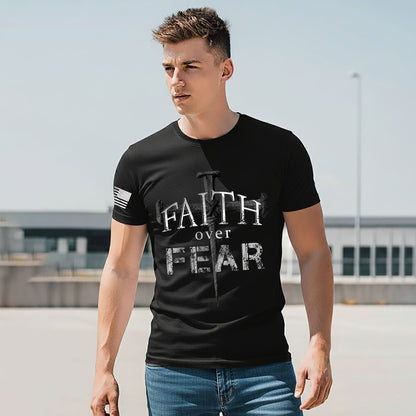 Faith Over Fear Christian Nail Cross Patriotic Religious Jesus Shirt