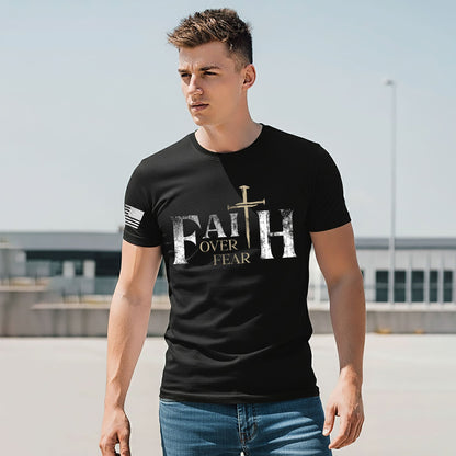 Faith Over Fear Christian Nail Cross Patriotic Religious Shirt