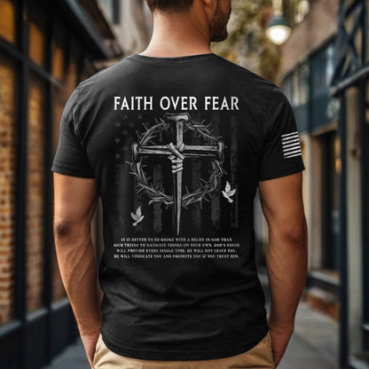 Faith Over Fear Cross Crown of Thorns Christian T-Shirt