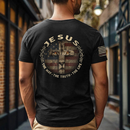 Jesus & American Flag Lion Cross T-Shirt – The Way The Truth The Life