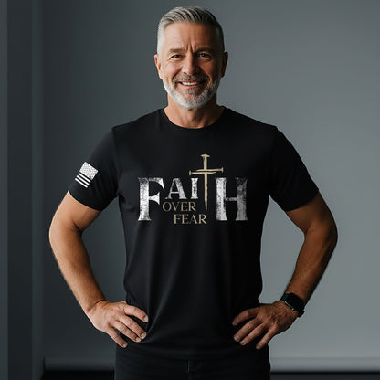 Faith Over Fear Christian Nail Cross Patriotic Religious Shirt