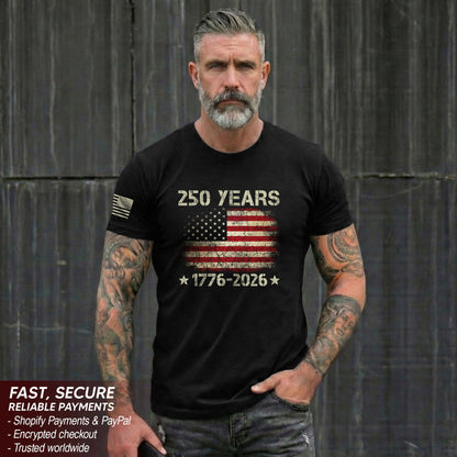 250 Years American Independence T-Shirt 1776–2026 – Vintage USA Flag Patriotic Shirt