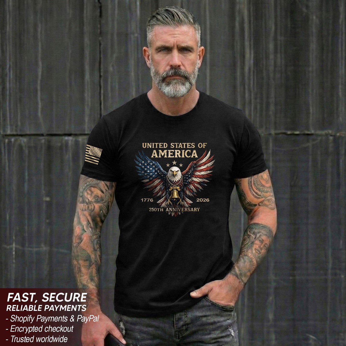 USA 250th Anniversary 250 Years Shirt 1776–2026 American Flag Winged Eagle Patriotic