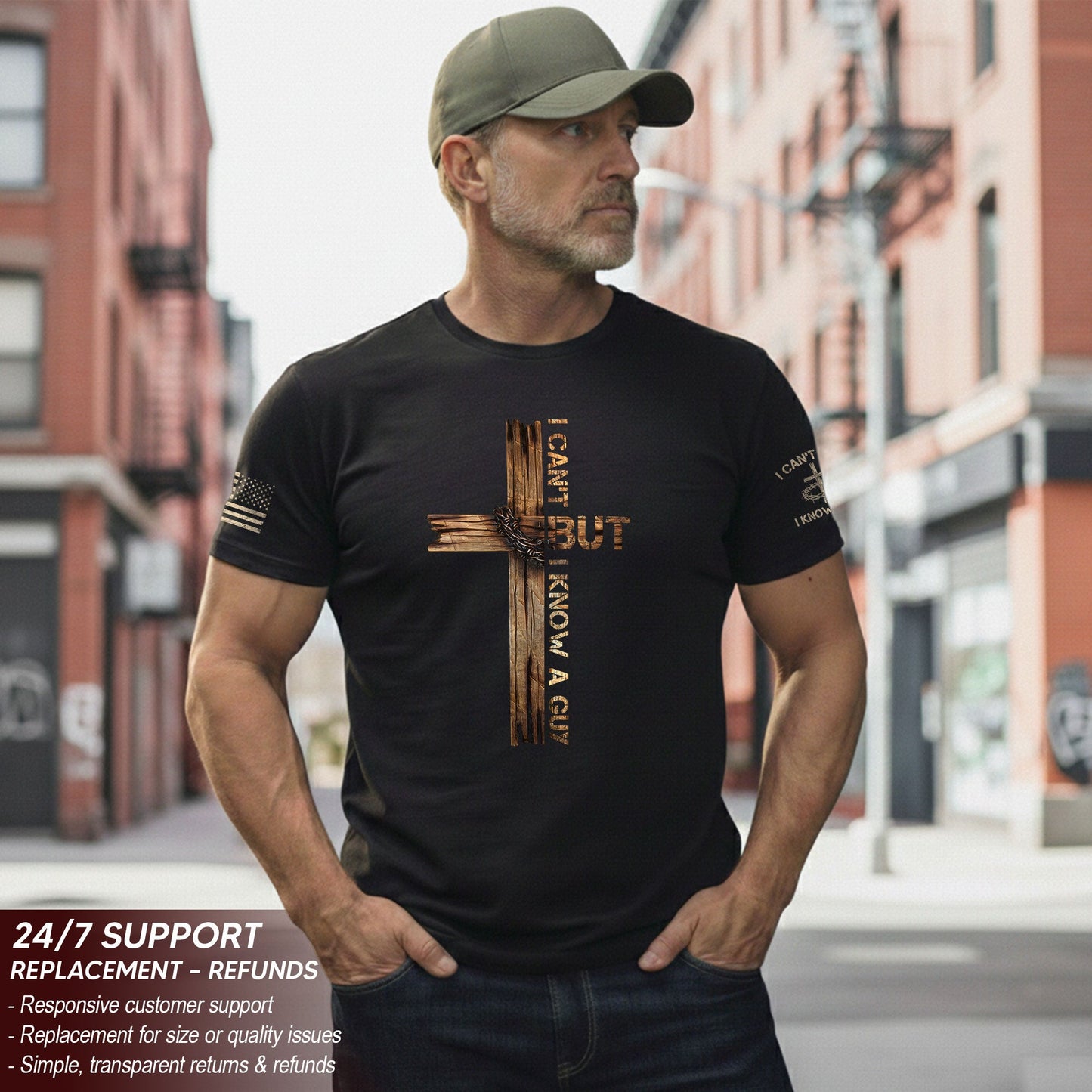 I Can’t But I Know a Guy T-Shirt – Bold Christian Cross Shirt for Men
