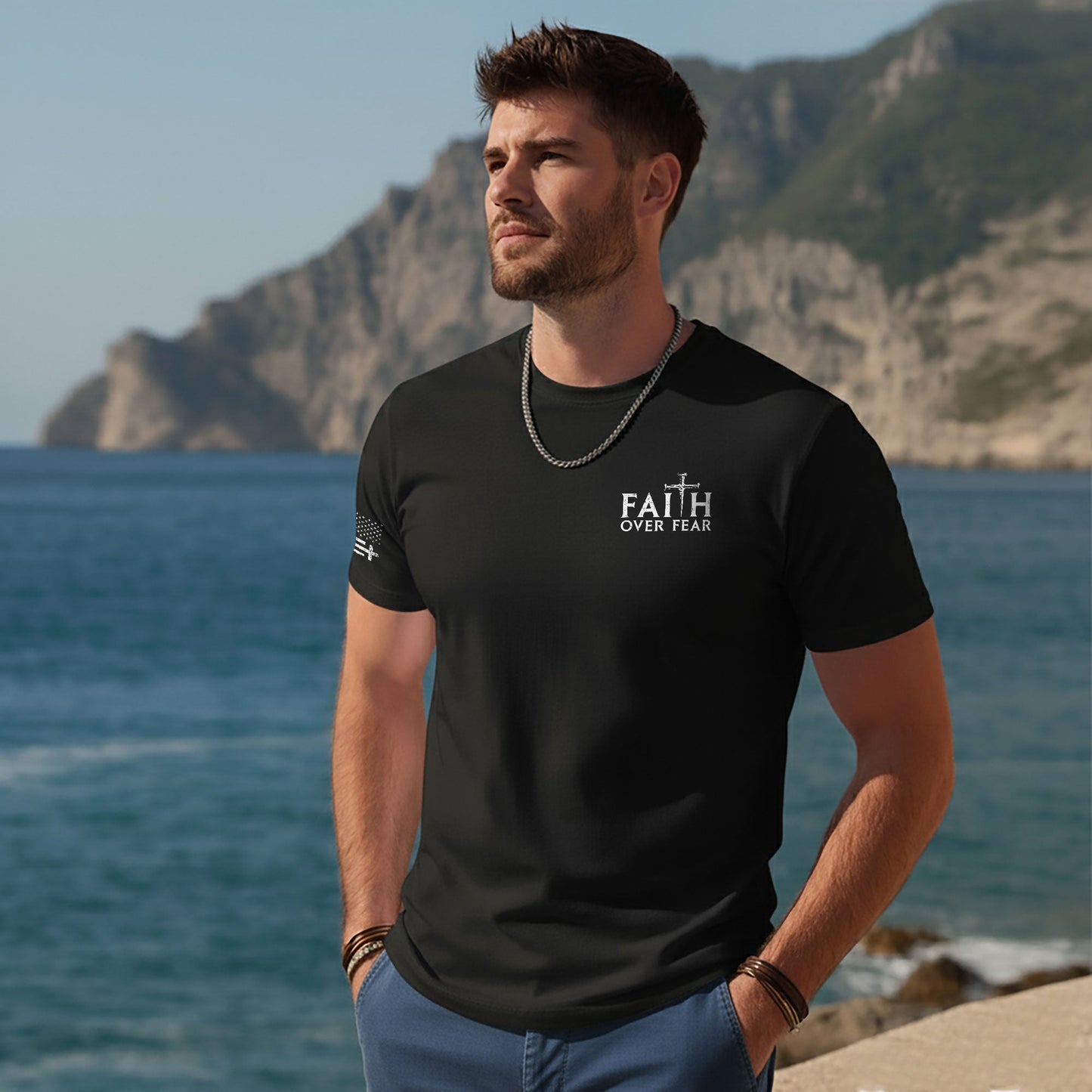 American Patriot Cross Faith Over Fear Tee