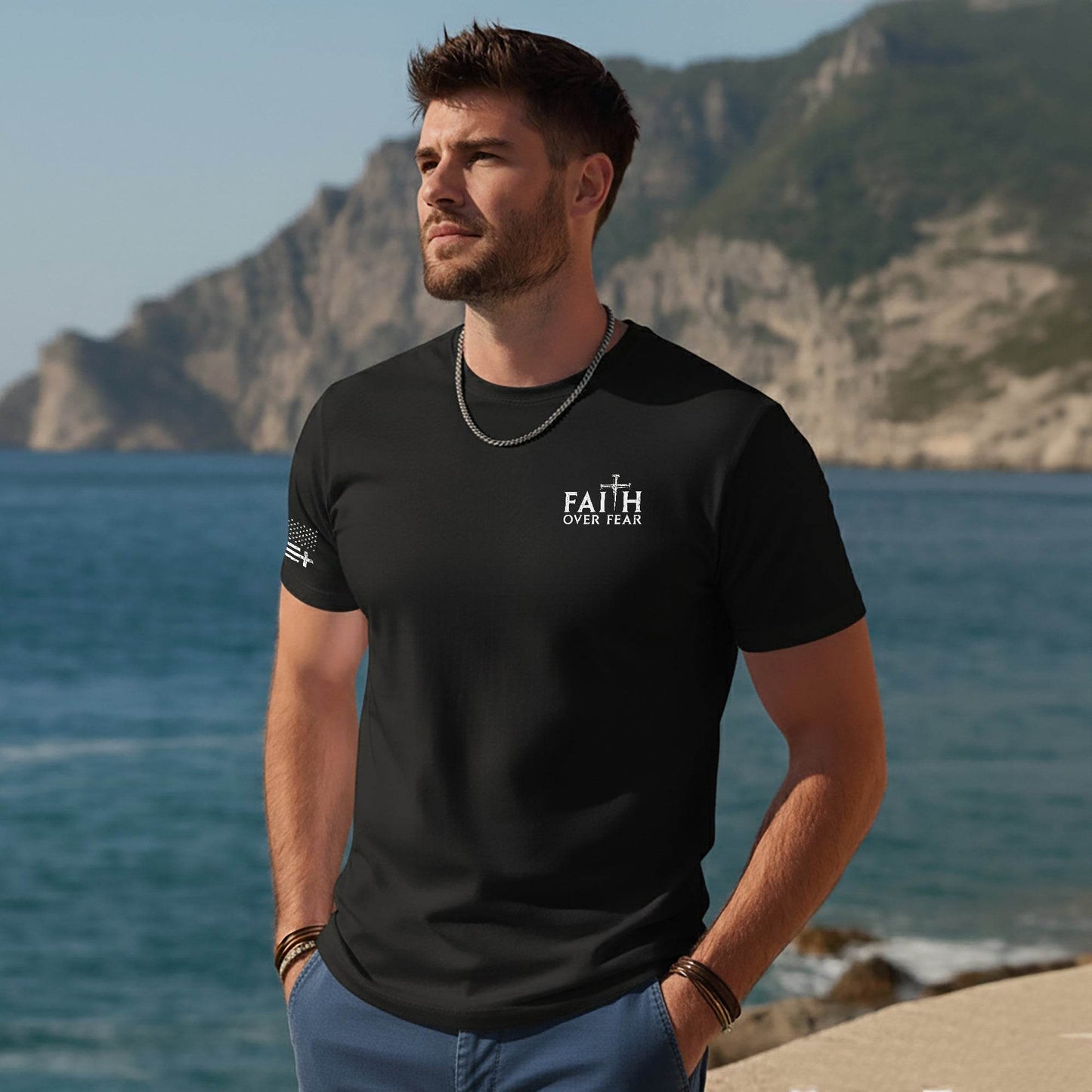 Faith Over Fear Cross Crown of Thorns Christian T-Shirt