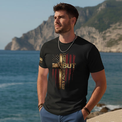 I Can’t But I Know a Guy Cross & American Flag Christian T-Shirt