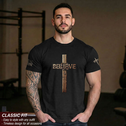 Believe Cross Crown Of Thorns Christian T-shirt