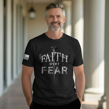 Faith Over Fear Christian Nail Cross Patriotic Religious Jesus Shirt