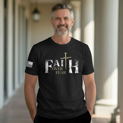 Faith Over Fear Christian Nail Cross Patriotic Religious Shirt