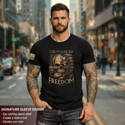 USA 250th Anniversary 250 Years Shirt 1776-2026 Mental Strength Freedom Cyborg Skull Patriotic Mens