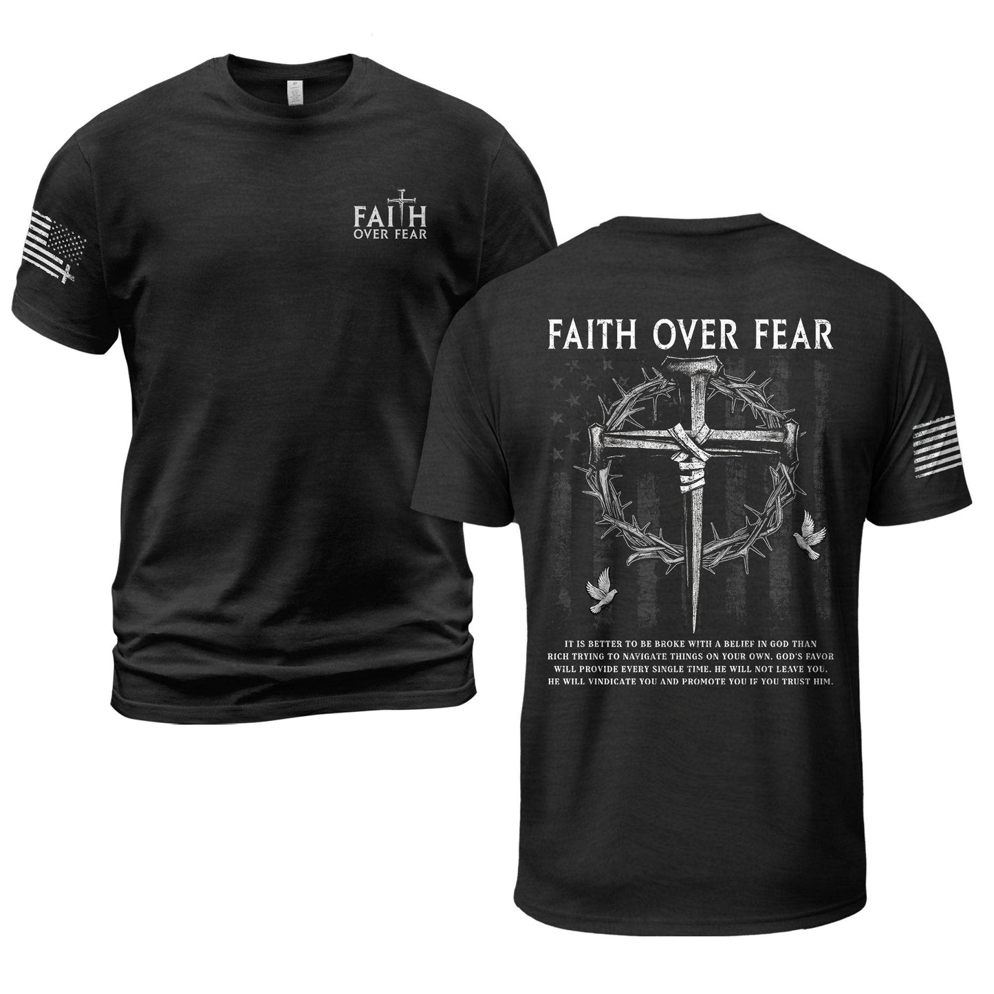 Faith Over Fear Cross Crown of Thorns Christian T-Shirt