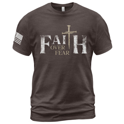 Faith Over Fear Christian Nail Cross Patriotic Religious Shirt