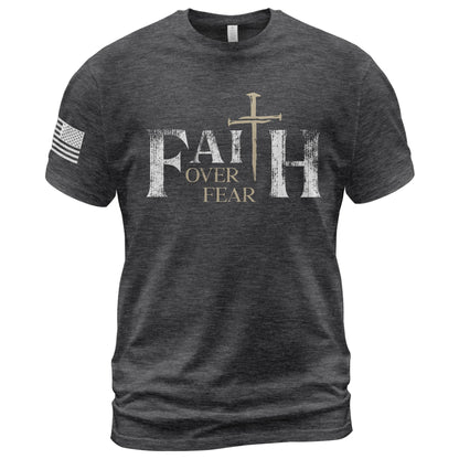 Faith Over Fear Christian Nail Cross Patriotic Religious Shirt
