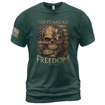 USA 250th Anniversary 250 Years Shirt 1776-2026 Mental Strength Freedom Cyborg Skull Patriotic Mens