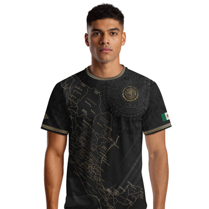 Mexico Soccer Jersey Black Aztec Sunstone Heritage Map Design