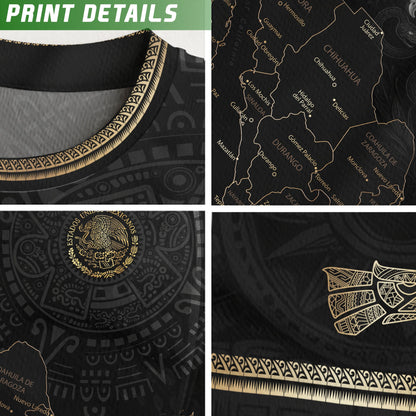 Mexico Soccer Jersey Black Aztec Sunstone Heritage Map Design